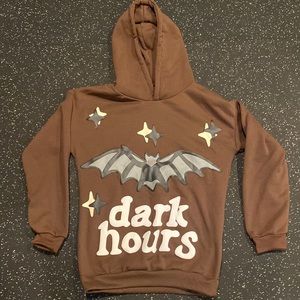 fake NWOT women’s small broken planet brown dark hours hoodie puff print